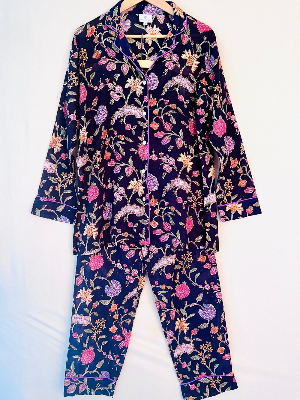 Pax Philomena Black Beauty Floral Block Print Cotton Pajama Set • Size M